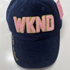 Simply Southern Blue Corduroy Hat with Pink and Gold Embroidery